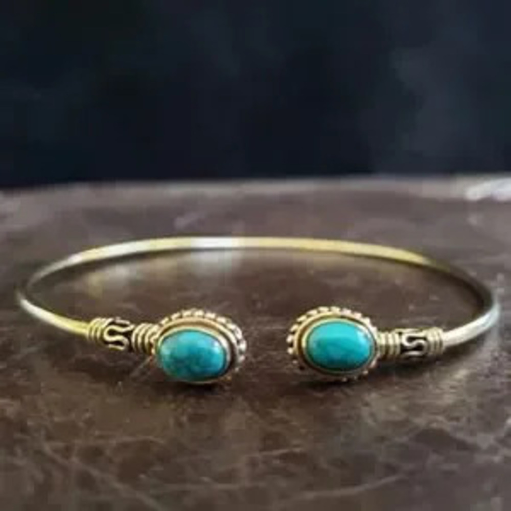 Bohemian Open Cuff Turquoise Bangle?Bracelet Silver and Gold Pated